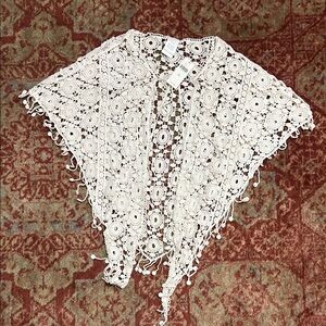 NWT Anthropologie Crochet Lace Shawl in Cream One Size